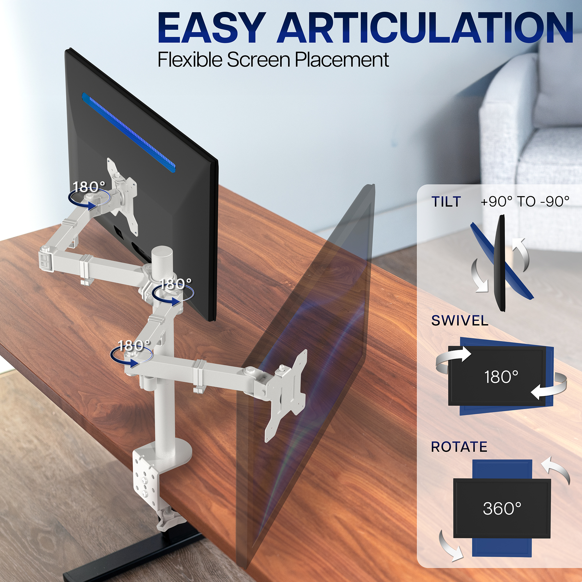 VIVO White Dual Monitor Desk Mount Adjustable Stand, Fits Screens up to 32"