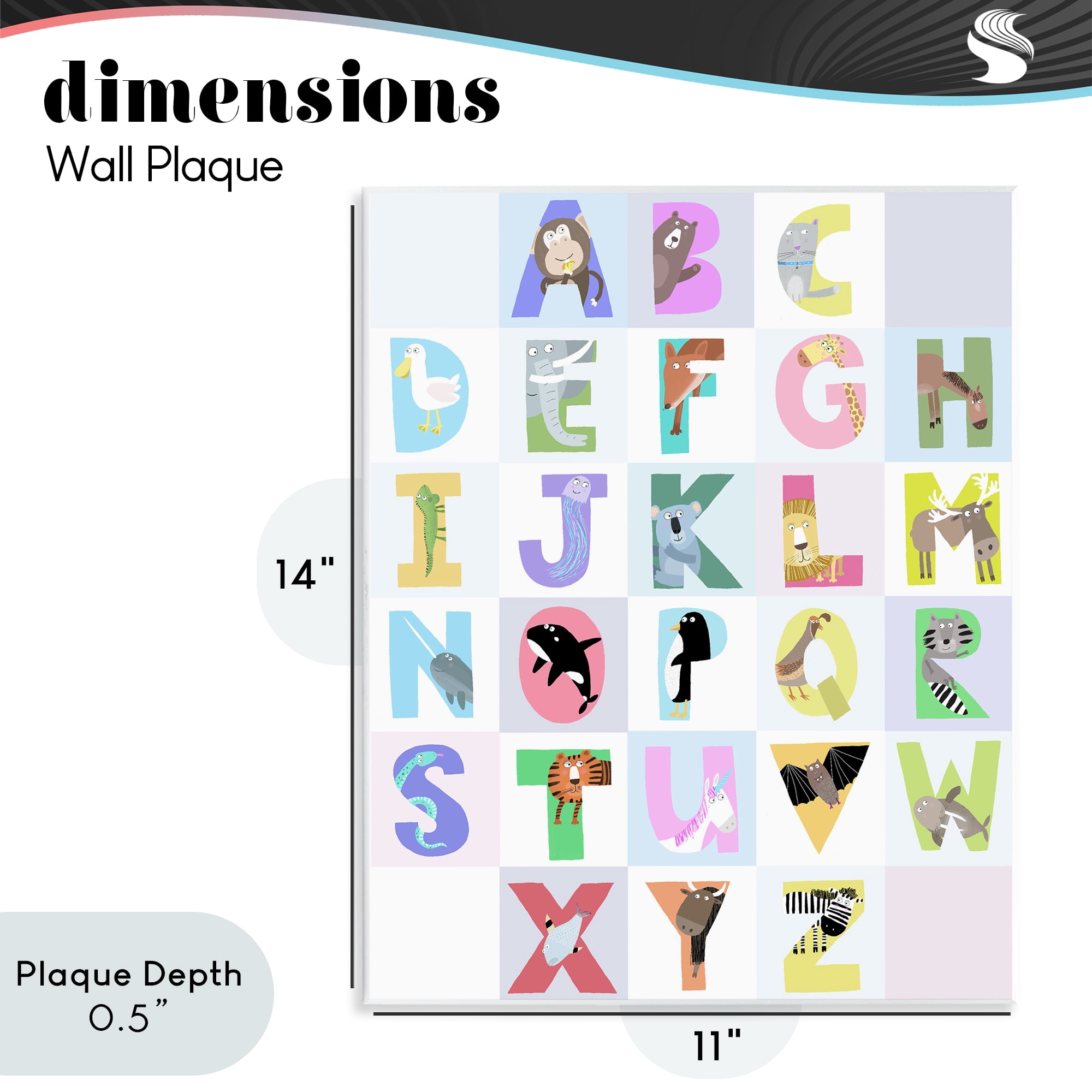 Stupell Industries Animal Alphabet in Light Grey Wall Plaque Art, design by Carla Daly