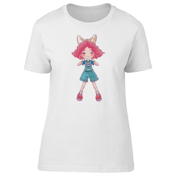 Cartoon Girl With Big Bow Tie T-Shirt Women -Image by Shutterstock, Female Small