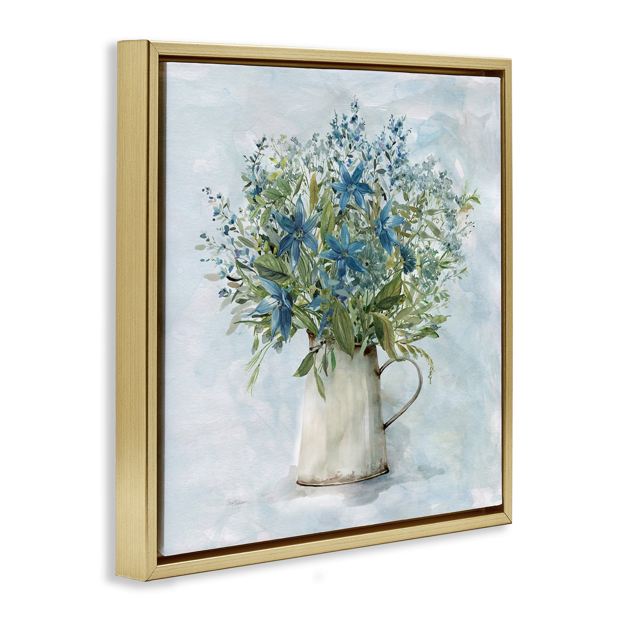 Stupell Industries Country Milk Tin Bouquet Botanical & Floral Painting Gold Floater Framed Canvas Art Print Wall Art, 18 x 18