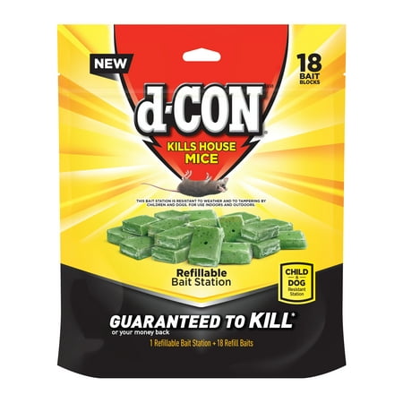 d-CON Refillable Corner Fit Mouse Poison Bait Station, 1 Trap + 18 Bait