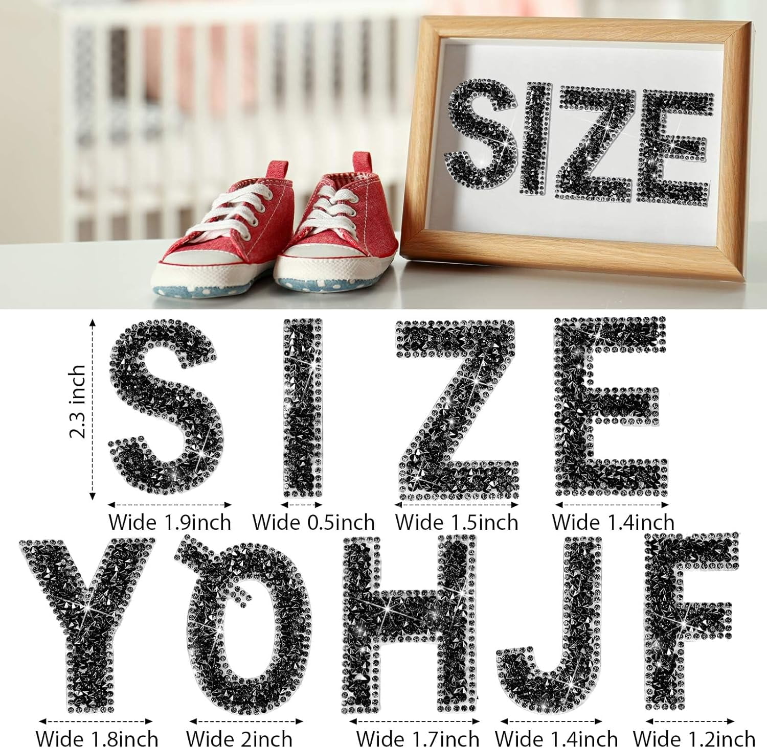 37 Pieces Rhinestone Letter Stickers Large Glitter Alphabet Crystal Number Self Adhesive Bling Stickers Iron on Letters for Art Crafts Clothing DIY Decors(Black,2.56 Inch)