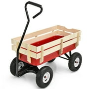 Gymax Outdoor Wagon Pulling Children Kid Garden Cart w/ Wood Railing Red 330lbs