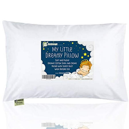 Organic Cotton Filled Pillows - Toddler Pillow with Pillowcase - 13X18 Soft Organic Cotton Baby Pillows for Sleeping - Washable and Hypoallergenic - Toddlers, Kids, Infant - Perfect for Travel, Toddler Cot, Bed Set (Soft White)