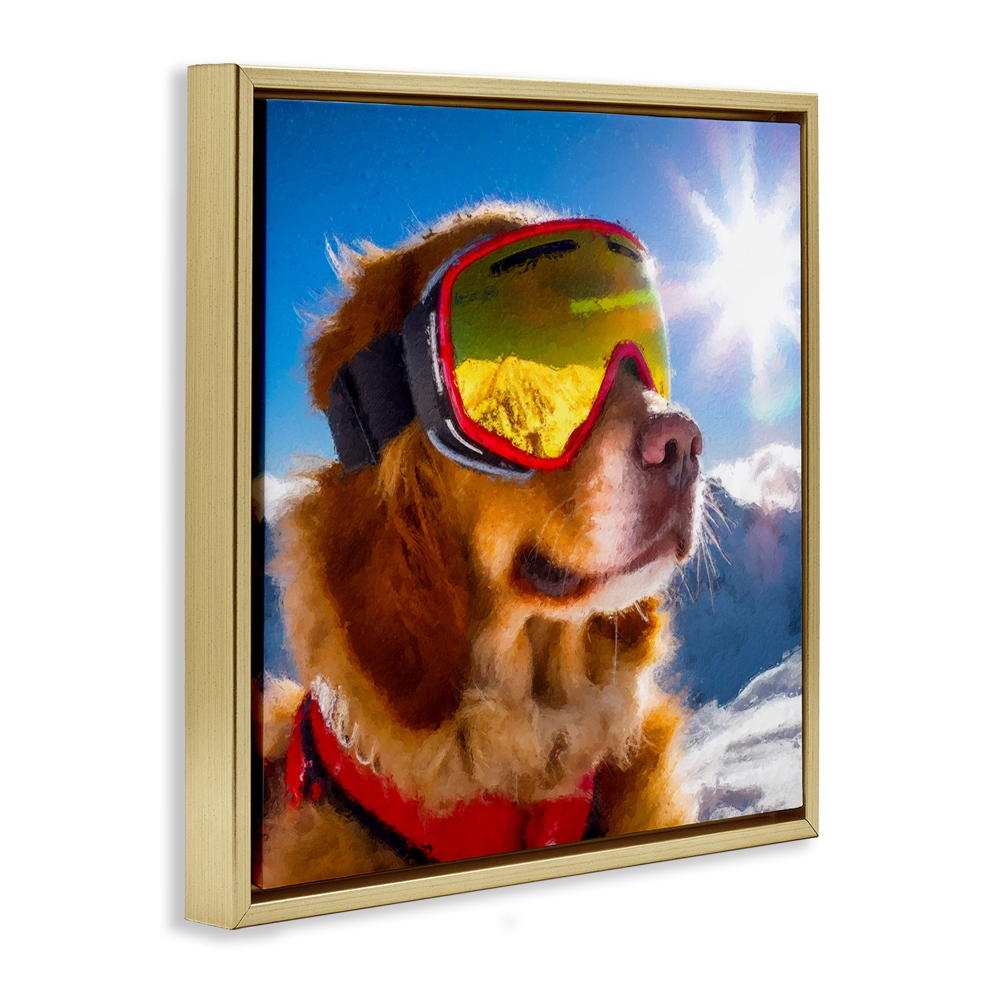 Stupell Industries Ski Goggles Retriever Gold Framed Floater Canvas Wall Art, design by Sean Parnell