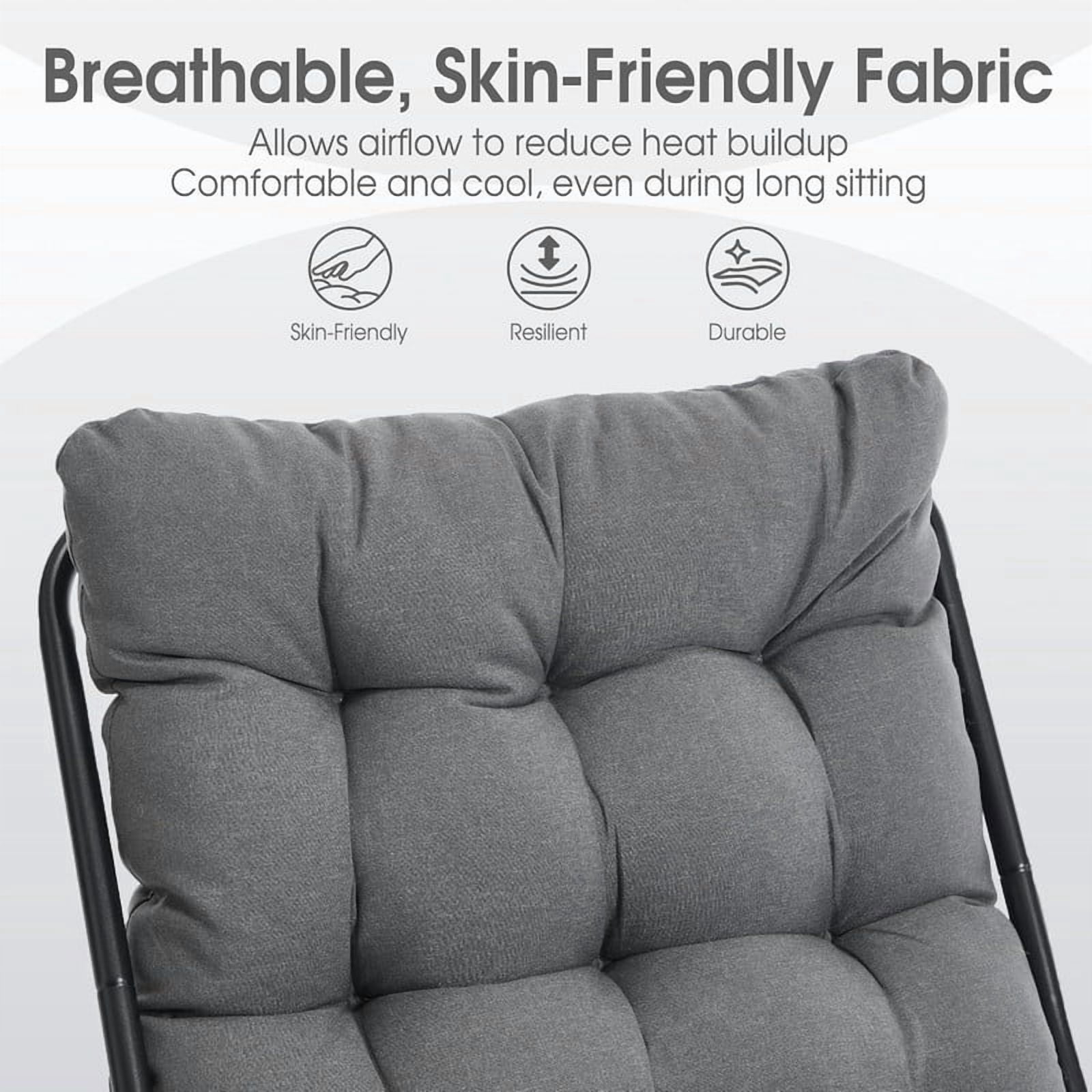 Modern Patio Lounge Chair with Ottoman, Comfy Sling Recliner Chair with Puffy Cushion and Foot Stool for Indoor Outdoor Living Room