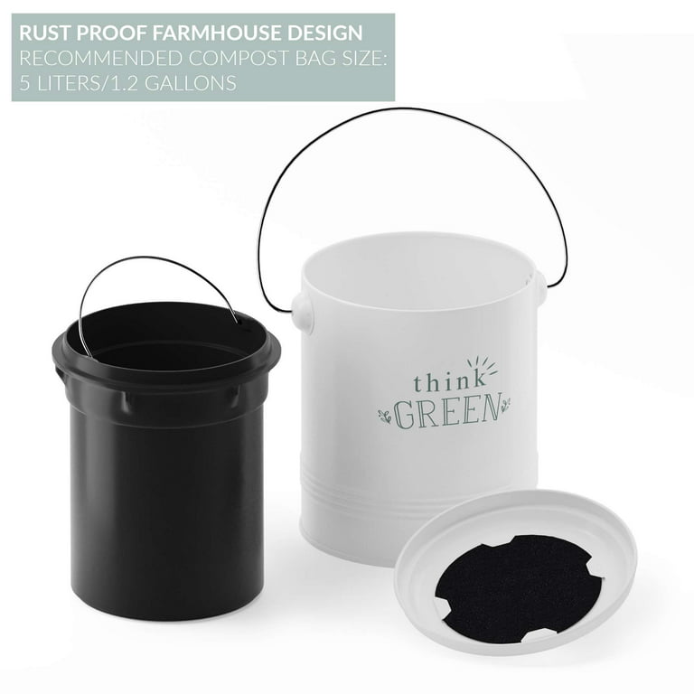 Stylish Farmhouse Kitchen Compost Bin - 100% Rust Proof w/Non Smell Fi