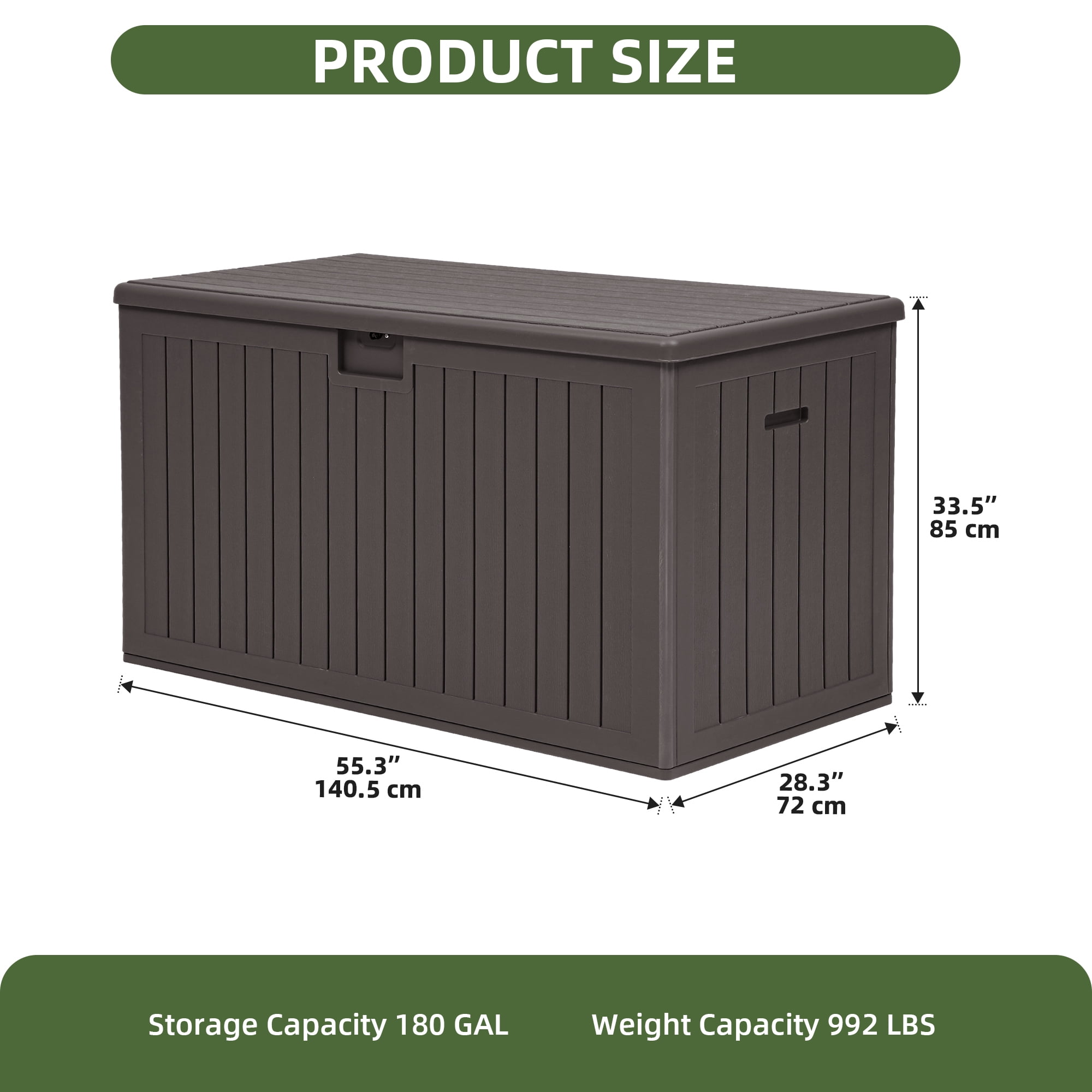 Uforic 180 Gallon Extra Large Outdoor Deck Box, Double-Wall Resin Storage Box with Flexible Divider, Lockable,‎Weatherproof,Brown