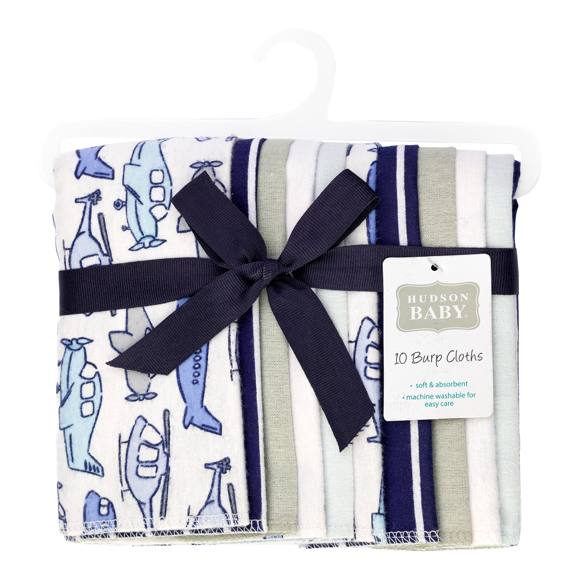Hudson Baby Boy Cotton Polyester Flannel Burp Cloths, 10-Pack Born To Fly, One Size