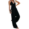 thumbnail image 4 of Franhais Women Casual Halterneck Jumpsuit Solid Color Summer Sleeveless Backless Wide Leg Romper, 4 of 9