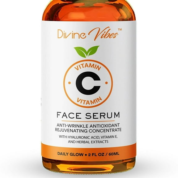 Divine Vibes Vitamin C Face Serum with Hyaluronic Acid, Vitamin E & Herbal Extracts – Anti Aging, Anti Wrinkle Antioxidant Formula for Bright, Smooth, Youthful Skin – 100% Pure, 2 FL Oz, Made in USA