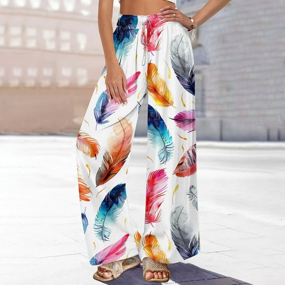 Simua Women's Lounge Pants Cozy Wide Leg Casual Print Pants with Pockets Loose Flowy Yoga Workout Comfy Trousers