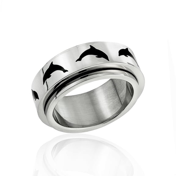 Peace Dolphin Spinner Ring - Stainless Steel Anxiety Relief size 8