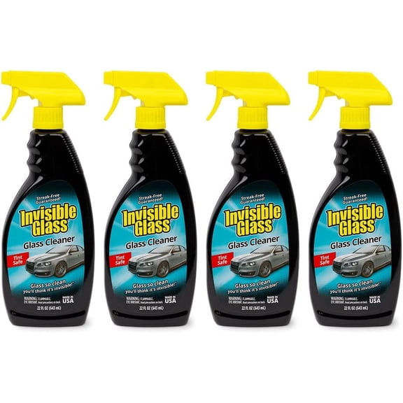 Invisible Glass 92164-4PK Premium Glass and Window Cleaner for Auto and Home Cleans Glass, Windows, Windshields, Navigation Screens, Streak-Free, Ammonia-Free, Tint-Safe, 22 fl oz, Pack of 4