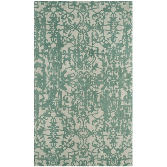SAFAVIEH Restoration Vintage Alannah Floral Wool Area Rug, Grey/Turquoise, 3' x 5'