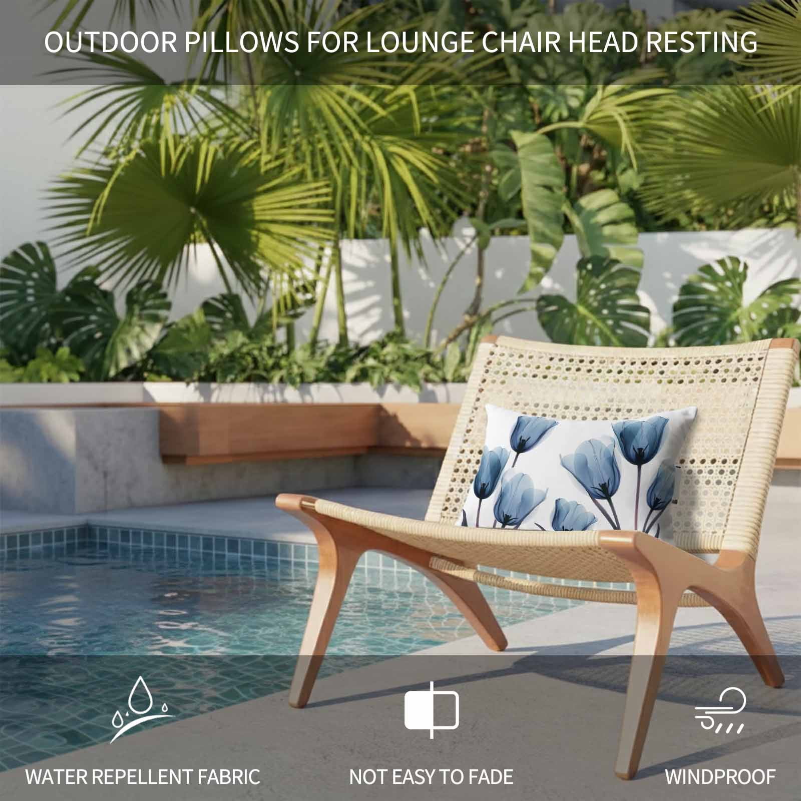 Blue Tulip Outdoor Chaise Lounge Pillows Minimalist Modern Flower Plant Art Lumbar Pillows with Insert Adjustable Elastic Strap Headrest Pillow for Recliner Patio Chair 1 Pack 11x16 Inch