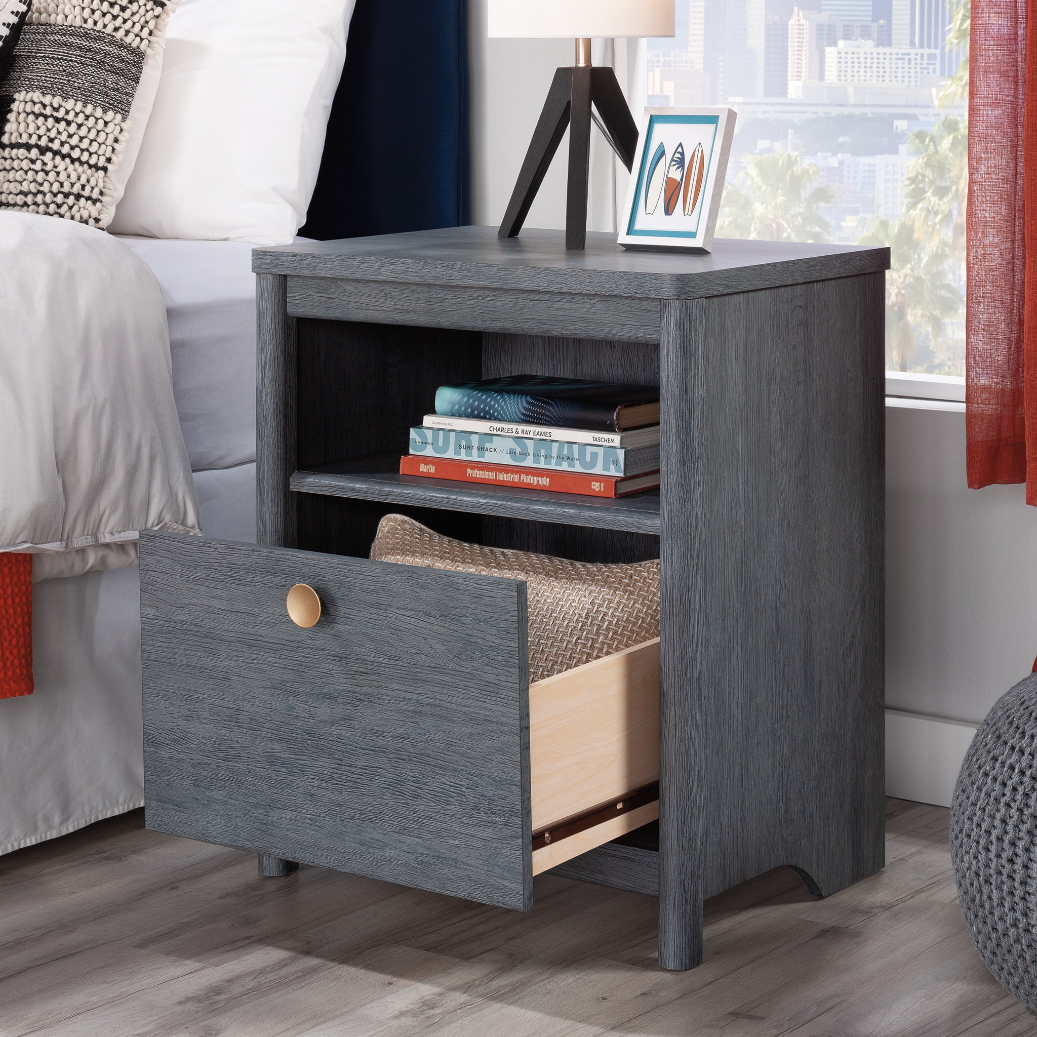 Sauder Dover Edge Nightstand with Drawer, Denim Oak Finish