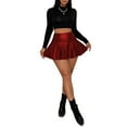 thumbnail image 3 of Women'S Pu Leather Elastic High Waist Skirts Ruffle Hem Casual Flared Skirt Shorts Wine Red S, 3 of 7