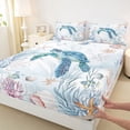 thumbnail image 4 of Erosebridal Watercolor Underwater Word Queen Sheet Sets,Ocean Marmine Sealife Turtle Bed Set For Kids 4-Piece, 4 of 6