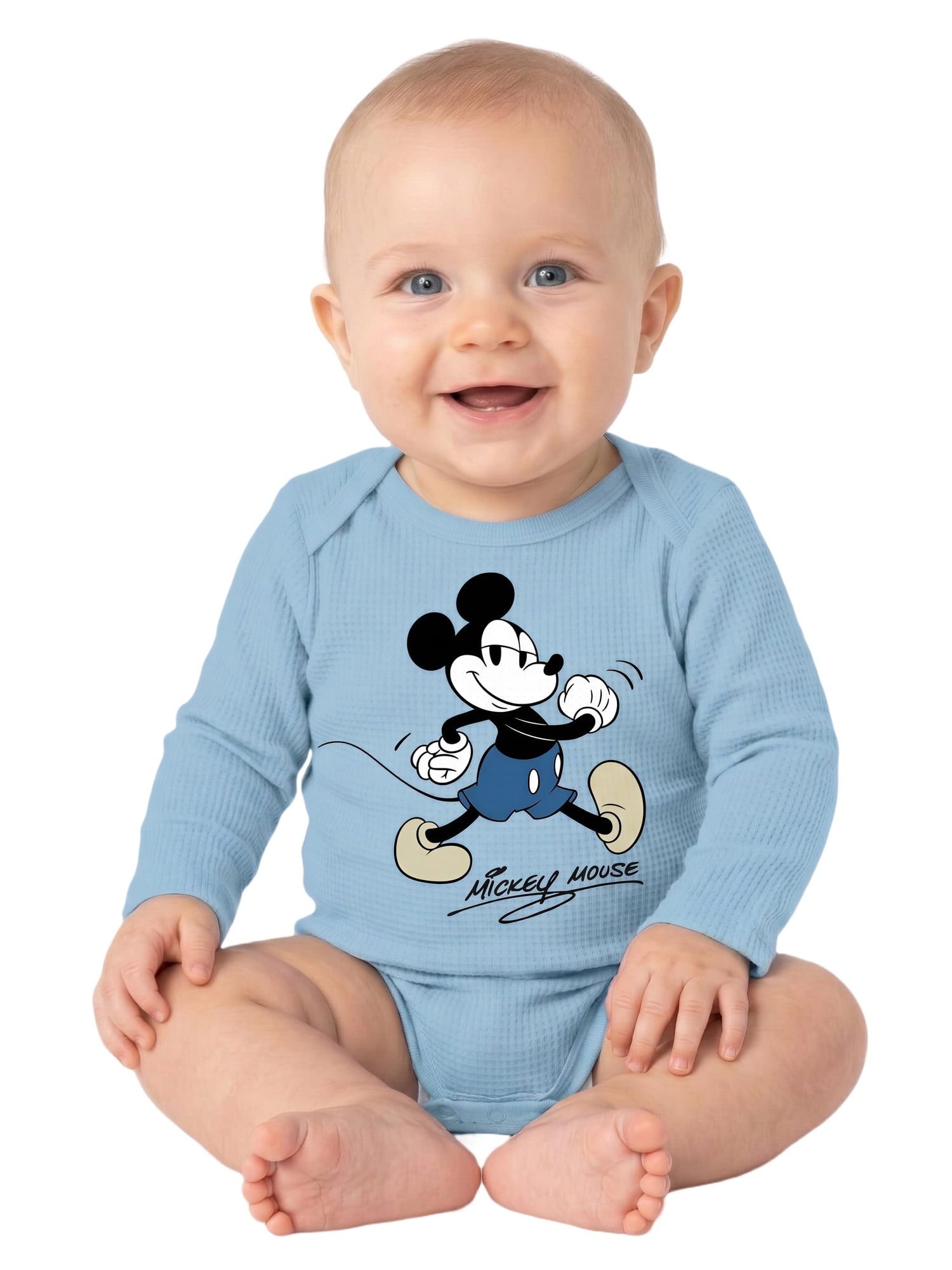 Mickey Mouse Baby Boy 3 Pack Long Sleeve Bodysuit, Size 0-24 Months