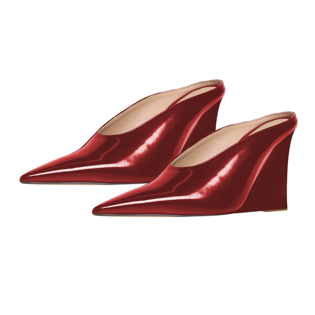 XYD Women's Pointed Toe Mule Slides - High Heel Wedge Sandals For Party & Dress