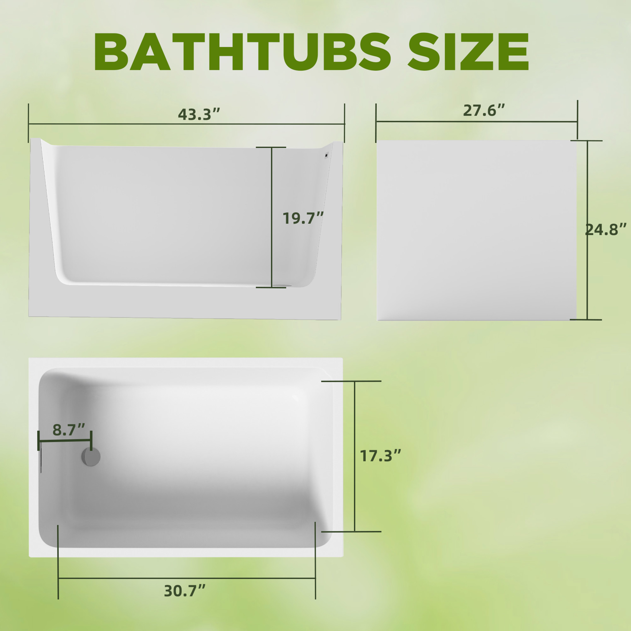 Noble House 43" Acrylic Freestanding Soaking Bathtub with Pop-Up Overflow Drain, Gloss White