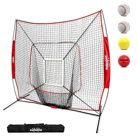 Portable Baseball Backstop - Zupapa 7pcs Baseball/Softball Net for Pitching, 7x7 Net 4 Weighted Training Balls Strike Zone Target Practice Batting, Hitting, Catching, Backstop Screen Equipment Training Aids