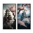 thumbnail image 2 of Designart "Urban Sakura Mirage II" Landscape Japon Framed Wall Art Set Of 2 - Pink Landscapes Framed Canvas Set For Living Room Decor, 2 of 7