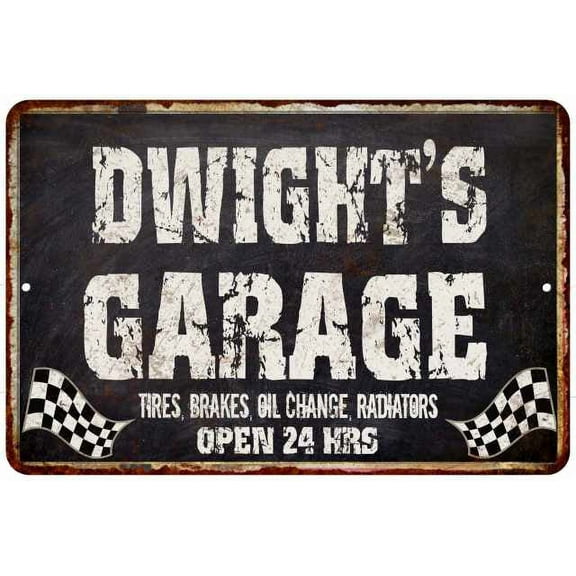 DWIGHT'S Garage Black Grunge Sign 8 x 12 High Gloss Metal 208120005271