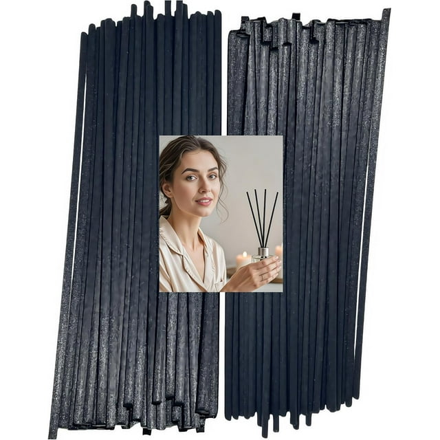 Lsxhxlxy 200 Pcs Black Reed Fiber Diffuser Sticks,Diameter 3.5mm, Length 190mm (7.48 inches), Suitable for Various Essential Oils and Perfume, Lasting, Stable and Diffusing Fragrance