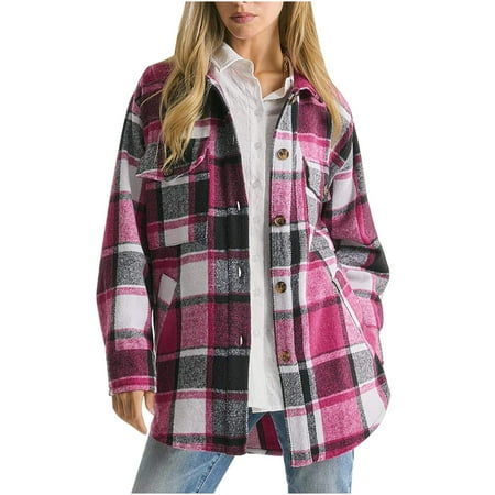 

Trench Coats for Women Fleece Jacket Women Women s Trendy Pocket Loose Comfortable Long Sleeve Blouse Splicing Casual Tops Comfortable Coat Cardigan Sweaters for Women Hot Pink S