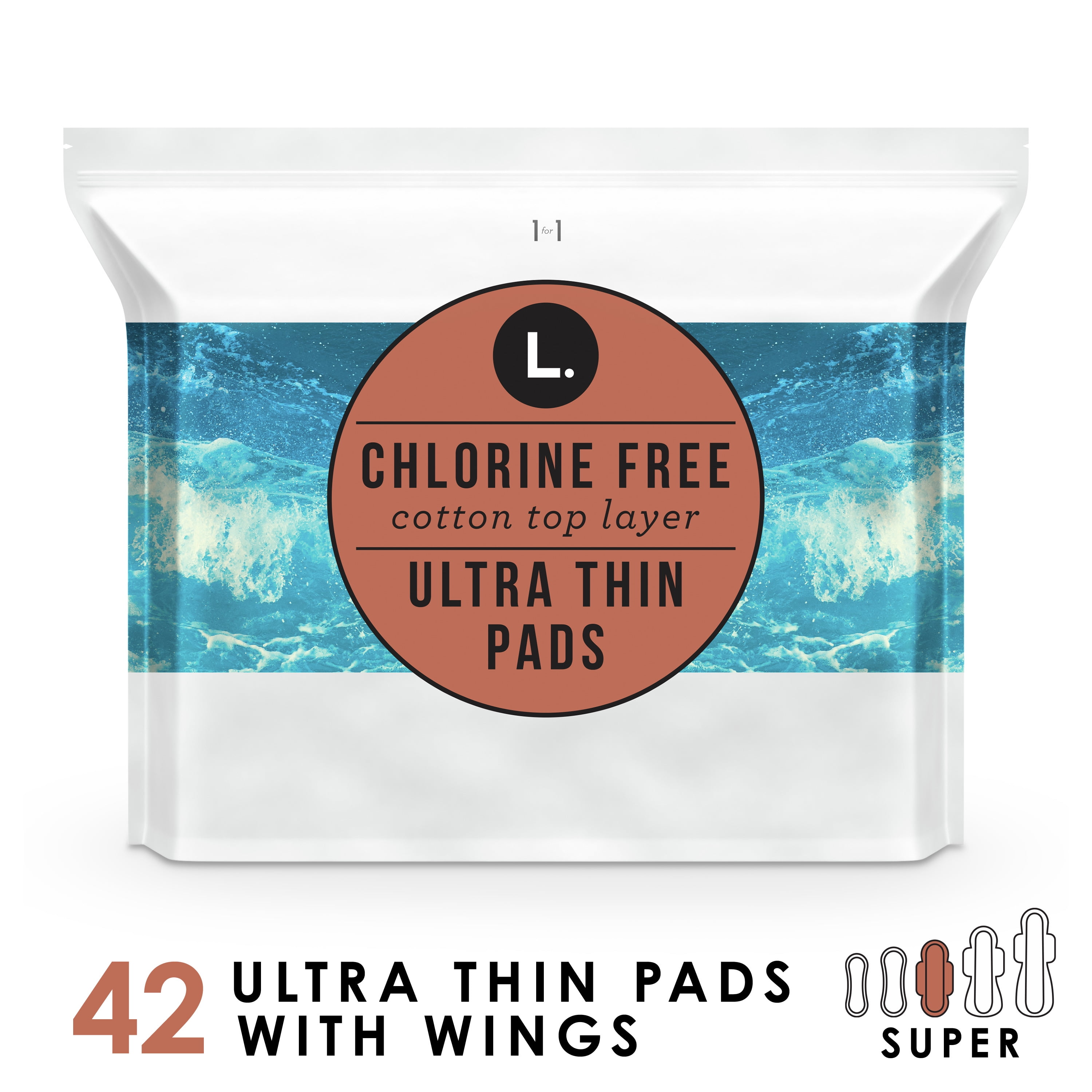 L. Chlorine Free Ultra Thin Pads Super Absorbency, Organic Cotton, 42