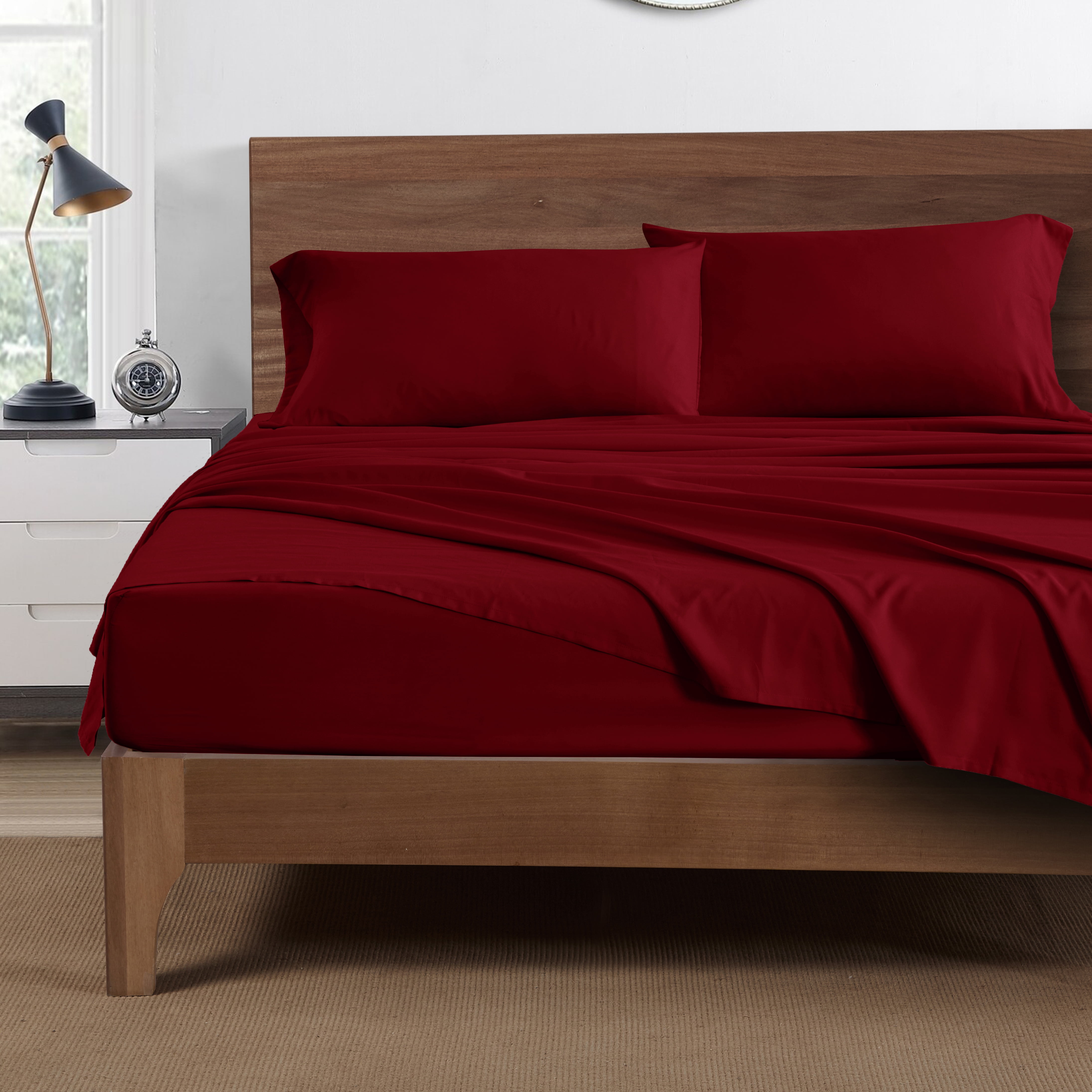 Mainstays Super Soft Brushed Microfiber Bed Sheet Set, Queen, Red Sedona, 4 Piece