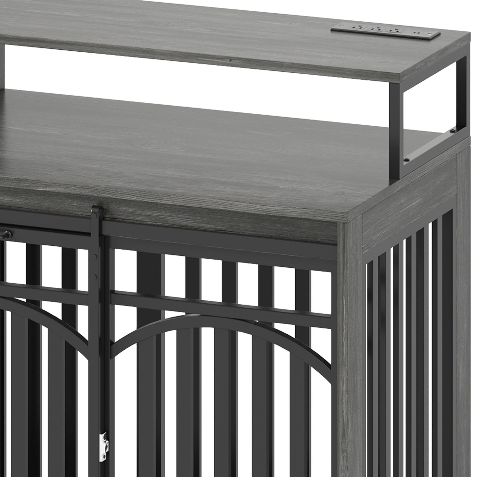 Craftian 71" Dog Crate Furniture, TV Stand with LED Lighting and Power Outlets, Dog Kennel for Large Dogs - Black Oak
