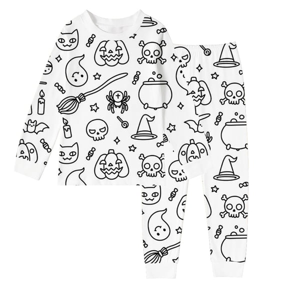 Gunia Toddler Halloween Pajamas Painted Coloring Design 2 Piece Long Sleeve Tops And Pants Doodle Outfit Diy For Spring Summer Pjs Sleepwear White 4Y