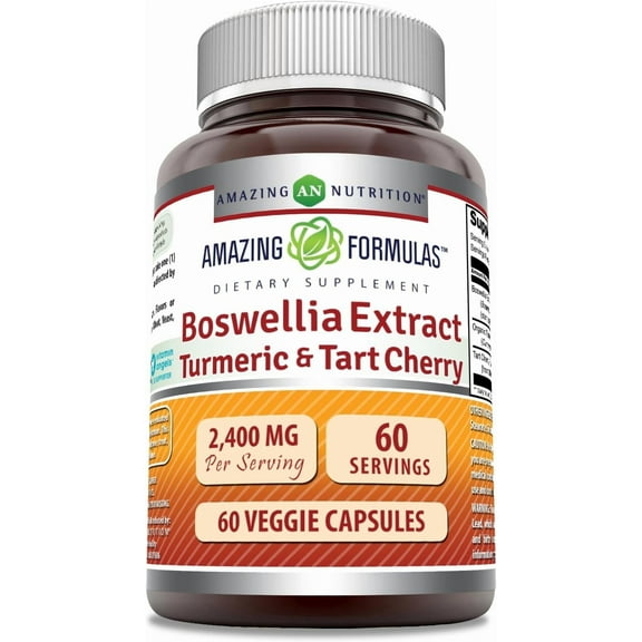 Amazing Formulas Boswellia Extract Turmeric and Tart Cherry 2400 Mg Per Serving 60 Veggie Capsules Supplement | Non-GMO | Gluten Free | Made in USA