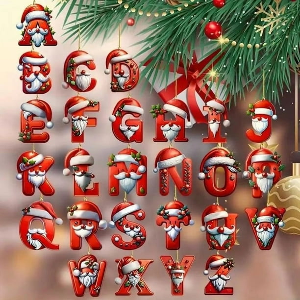 26-Pack Santa Hat And Beard Alphabet Christmas Tree Ornaments Festive Hanging Decorations, Alphabet Christmas Tree Ornaments, Santa Hat And Beard Ornaments, Festive Holiday Home Decor, Gift For