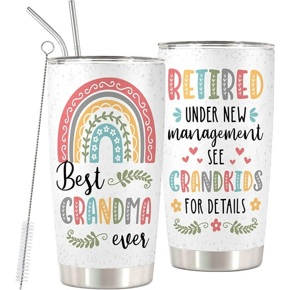 Retired Grandma Gifts - Birthday Christmas Gifts for Grandma Mom Nana Mimi From Daughter Son Grandkids - Best Grandma Ever Mothers Day Gifts For Grandma Cup Stainless Steel Tumbler 20oz