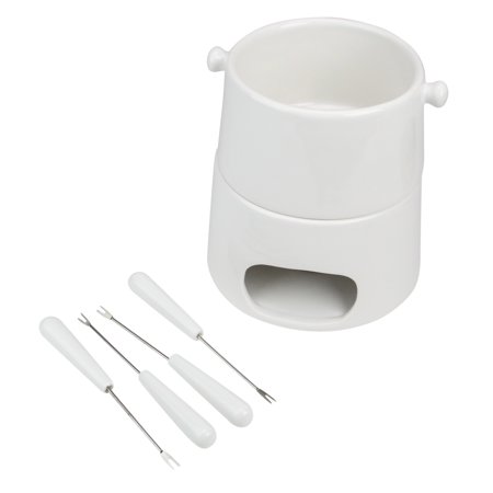6-Piece White Ceramic Stackable Fondue Set With Warming Base
