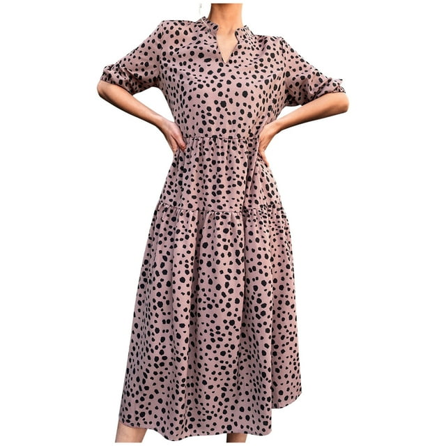 Vestido maxi largo floral con estampado de línea A de media manga suelta con cuello en V bohemio a la moda para mujer Fridja qw1307