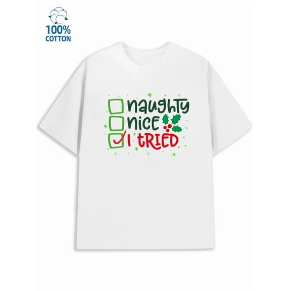 Naughty or Nice? men Christmas 180G 100% Cotton white Christmas beach Funny Unisex Shirt Graphic Tee tshirts Fashion Unisex Shirt Printed tshirts Casual Unisex Shirt Cotton tshirts