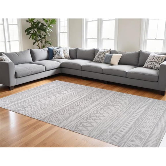 7' X 10' Gray and Cream Abstract Distressed Area Rug