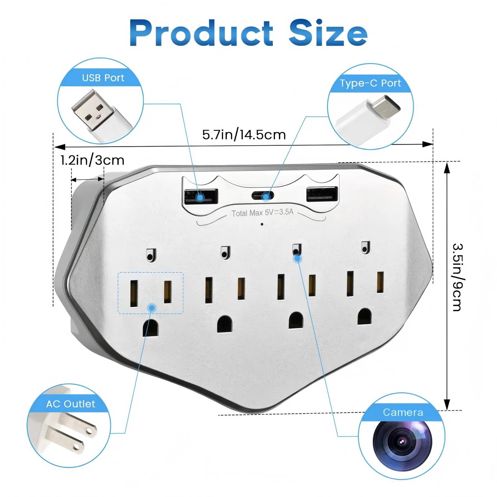 1080P WiFi Security Camera Wall Outlet - Mini Indoor Camera with Local SD Card Storage (SD Card Not Included), 120° Wide Angle, Plug-in No Battery Needed for Baby/Pet/Home Security