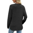 thumbnail image 4 of Karight Women's Solid Color Shoulder To Long Sleeved Round Neck Pullover Fashionable Top, 4 of 7