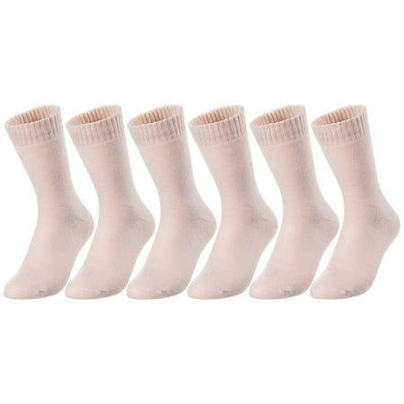 

6 Pairs Children s Wool Crew Socks for Boys and Girls. Durable Stretchable Thick & Warm Sweat Resistant Kid Socks LK0601 Size 6Y-8Y Beige