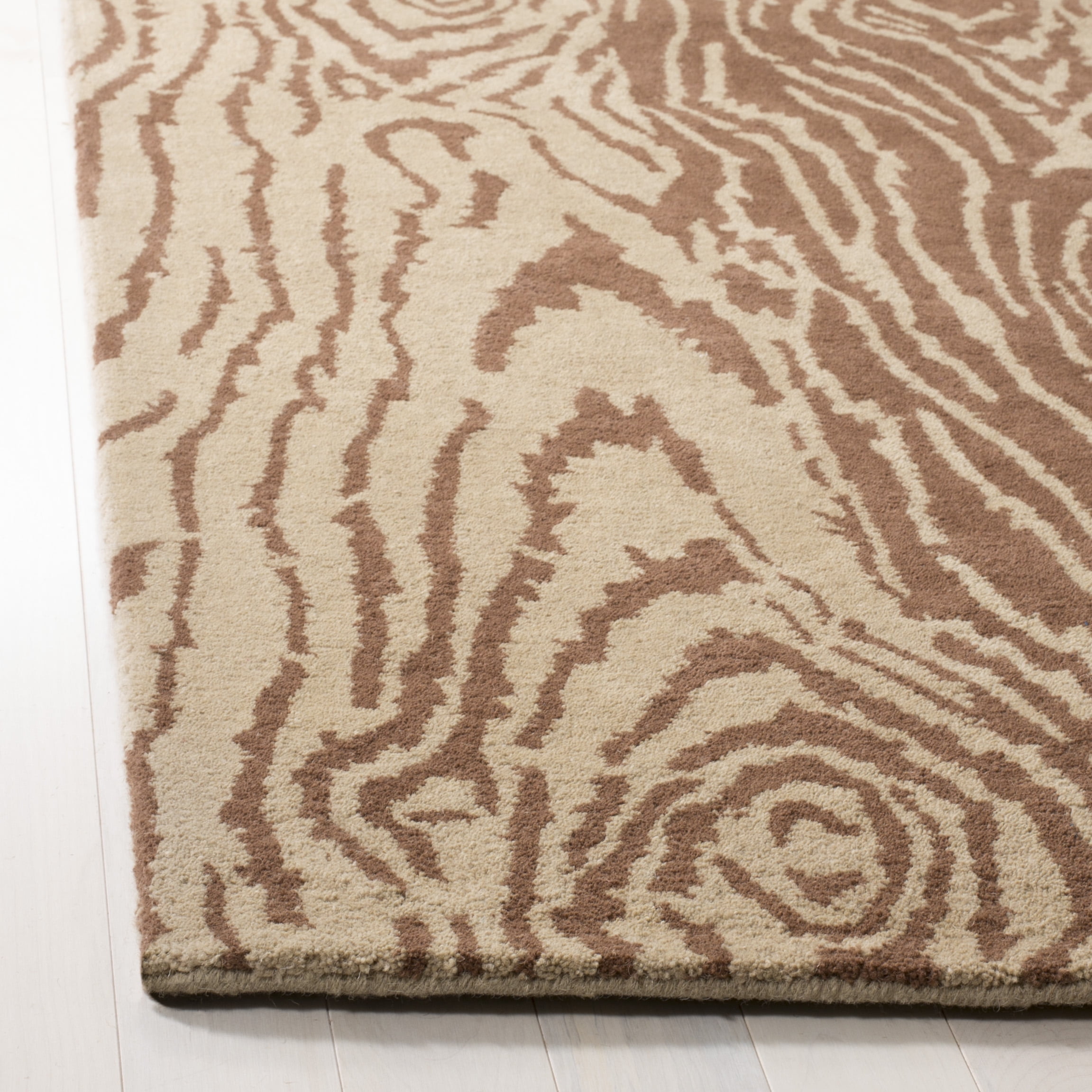 SAFAVIEH Martha Stewart Layered Faux Bois Woodworks Wool Area Rug, Sequoia, 4' x 6'