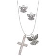 thumbnail image 1 of Delight Jewelry Stainless Steel Joshua 1:9 - Be Strong and Courageous Engraved Cross - Silver tone Guardian Angel Charm Necklace and Stud Earrings, 1 of 4