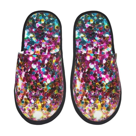 Balery Color Shiny Slient Indoor Furry Fleece Comfort House Shoes Soft Non-Slip Home Shoes Cotton slippers House Slippers-- Large