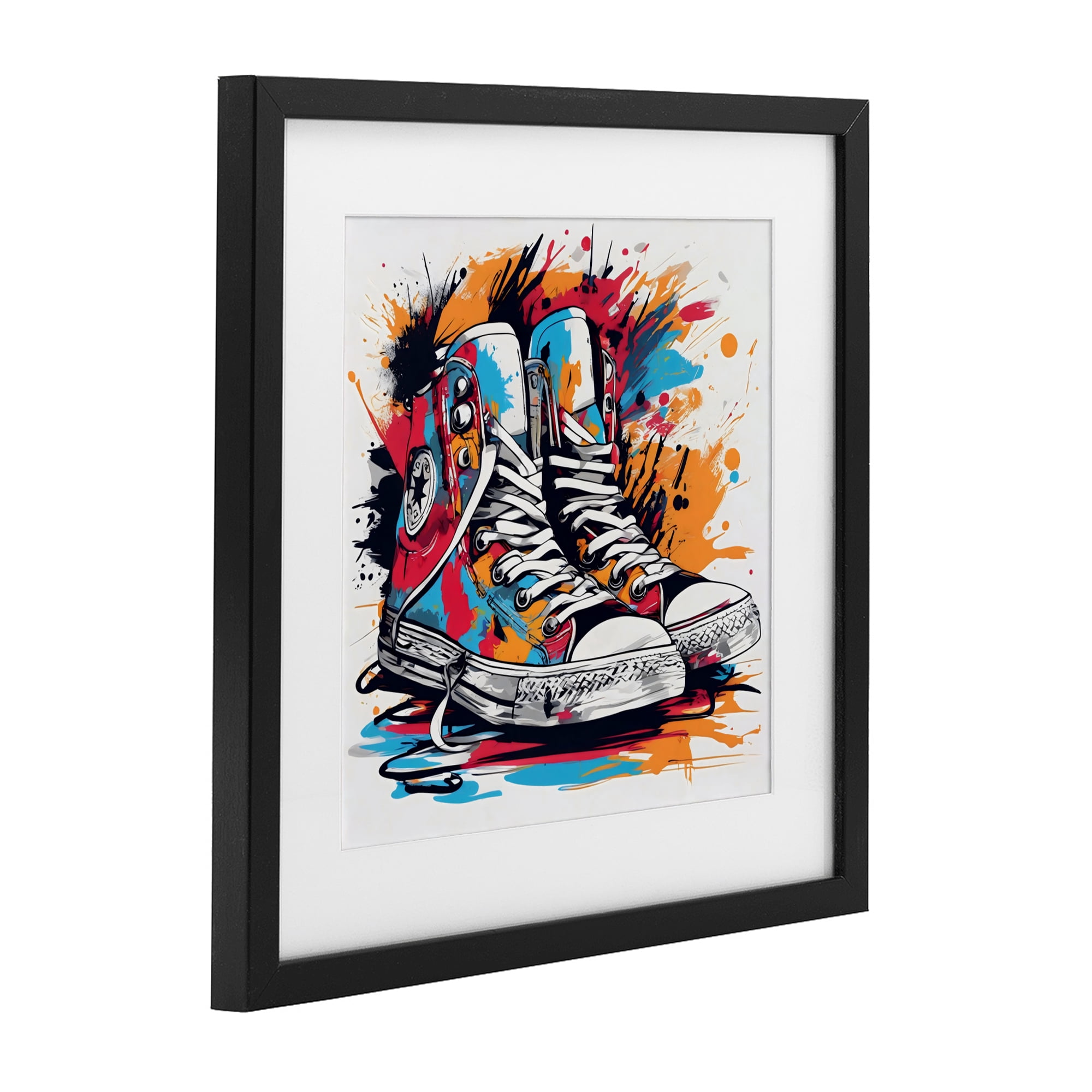 Stupell Industries Colorful Sneakers Graffiti Splash Black Framed Print Under Glass, design by Creative Studio