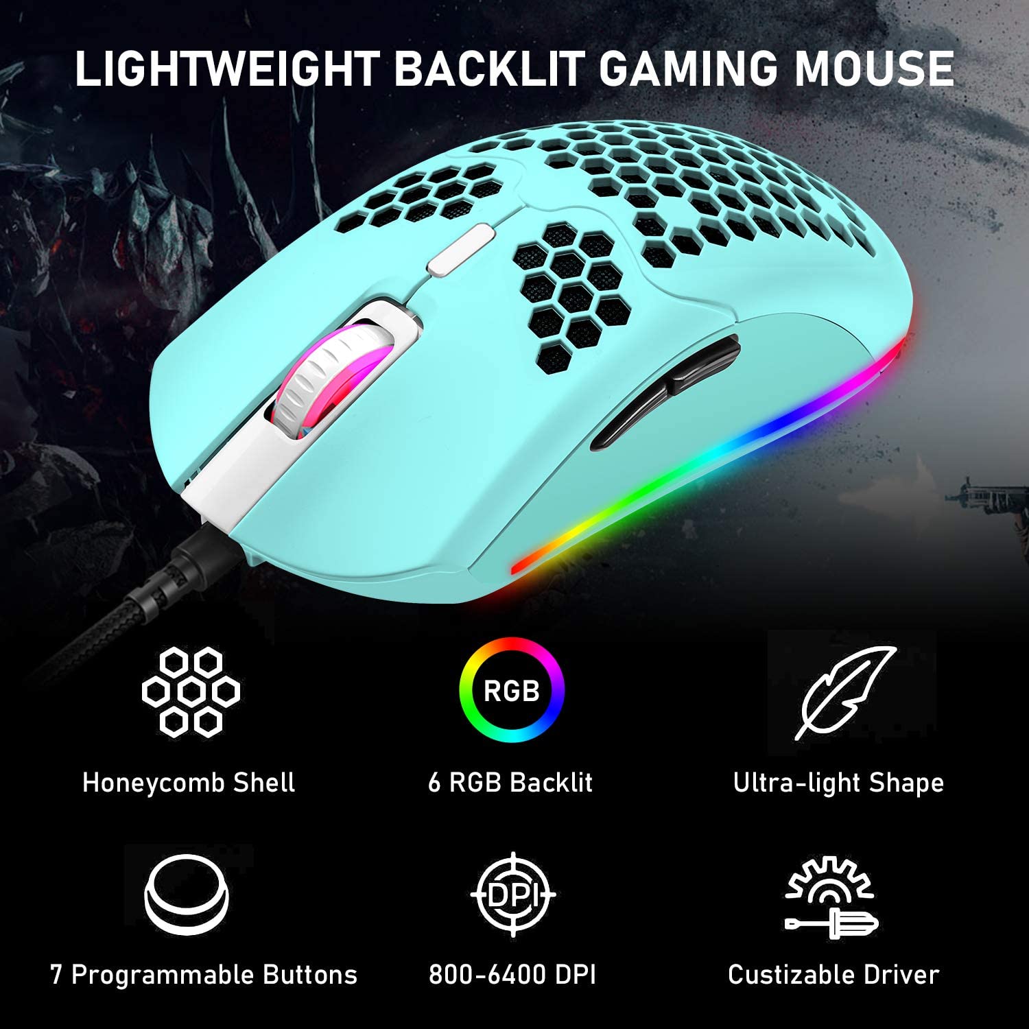 MK14 Wired 68 Keys Mechanical Gaming Keyboard, RGB Backlit,Gaming Mosue 6400DPl for Gamers and Typists(Blue Switch )